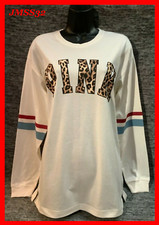 Victoria's Secret Pink Leopard Campus Long Sleeve Tee Shirt Coconut Logo S M
