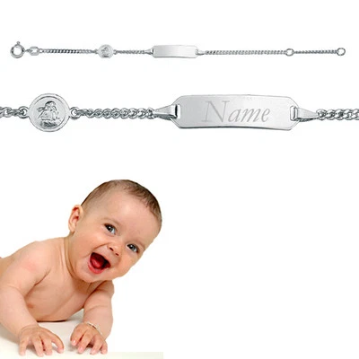 FACHHANDEL-DIREKT Baby Taufe Silber 925 Armband mit rundem Schutz Engel inkl Gravur Name und Datum