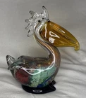 Vintage Hand Blown Art Glass Pelican Figurine Multicolor Murano-Style Decor