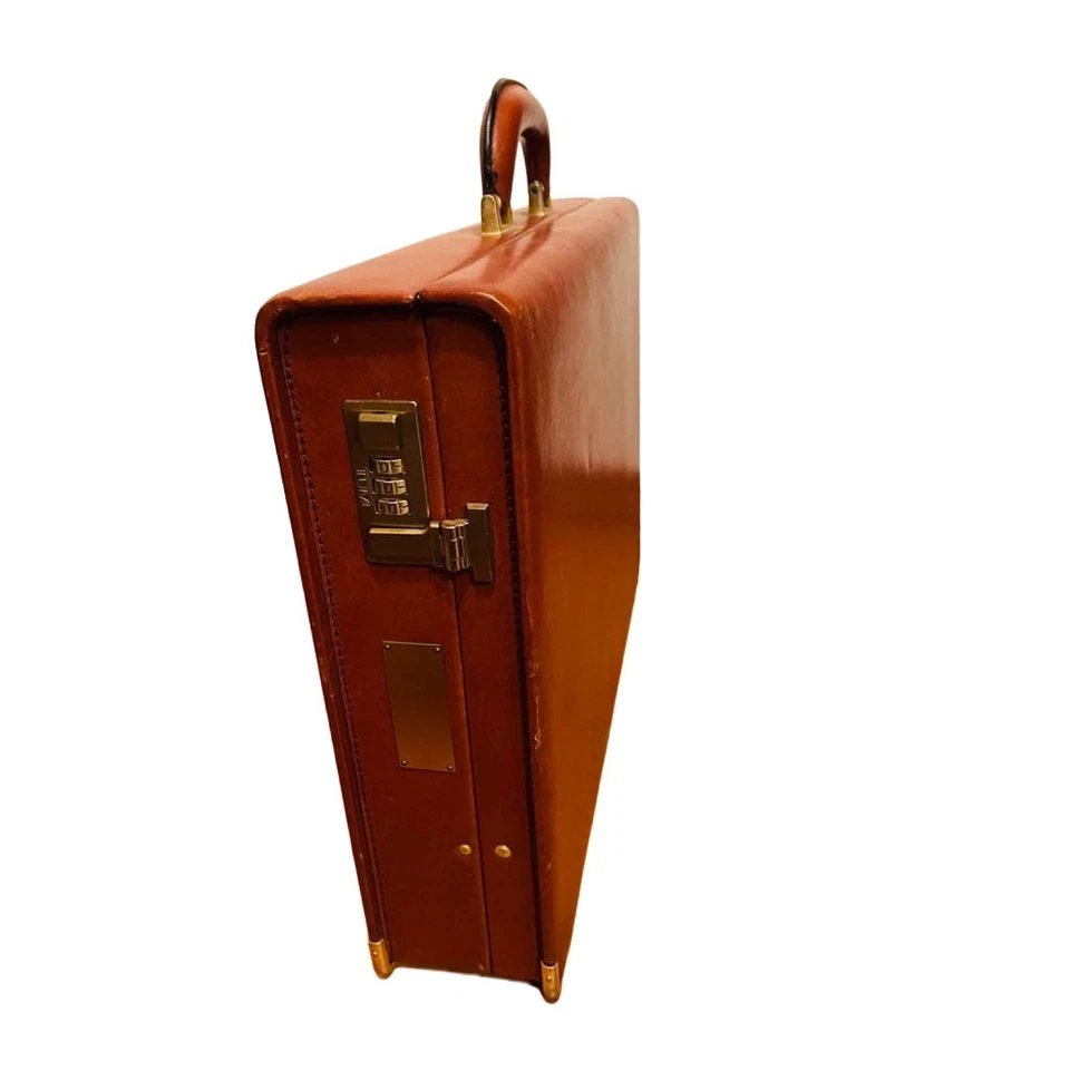 TUMI Vintage Étui Attache Cuir Marron Combinaison Serrure Mallette... - Photo 3/4