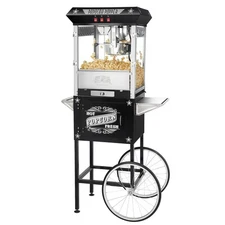 Black Antique Style 8 Ounce Popcorn Popper Machine and Cart Commercial or Home