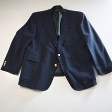Vtg USA Made Stafford 46S Navy Blue Hopsack Gold Button Blazer Jacket Sport Coat