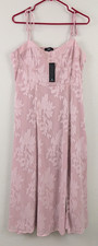 Lulus sz XL Dress midi length Fit & flare pink floral metallic silver shine 4929