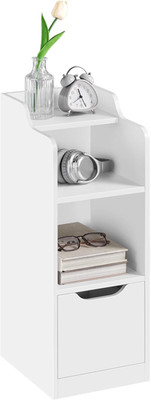 Schmaler Nachttisch, schmaler Beistelltisch mit Schublade & offenem Regal, Nachtschrank