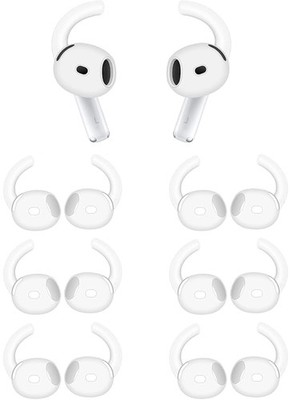 ALXCD Sport Earhook Compatible with AirPods 4, 6 Pairs Silicone Earbuds White
