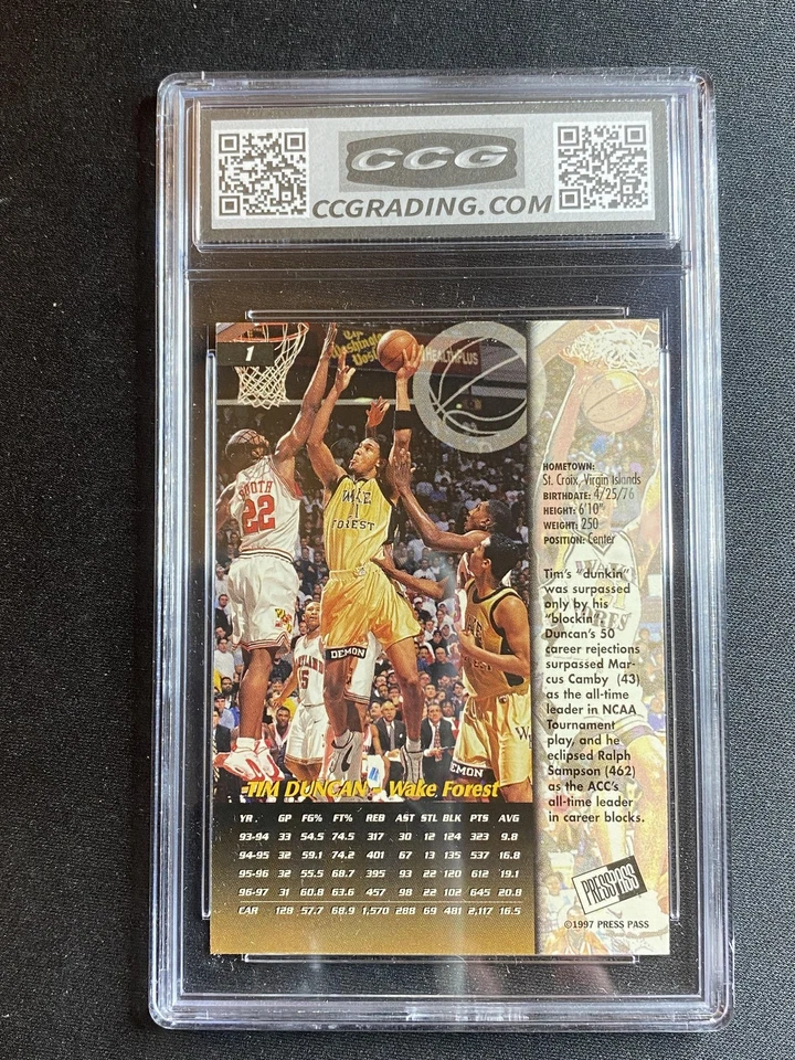 Tim Duncan 1997 Press Pass 1 CCG 10 RC - Imagem 2 de 2