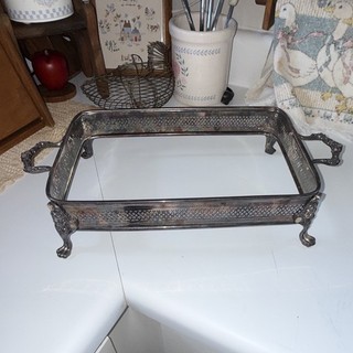 Victorian Silverplate Rectangular Pierced Gallery Serving Tray w/ Handles Feet
