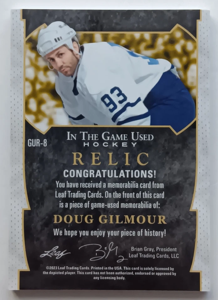 2023 Leaf ITG Used Relic Bronze Doug Gilmour /8 Toronto Maple Leafs - Image 2 of 2