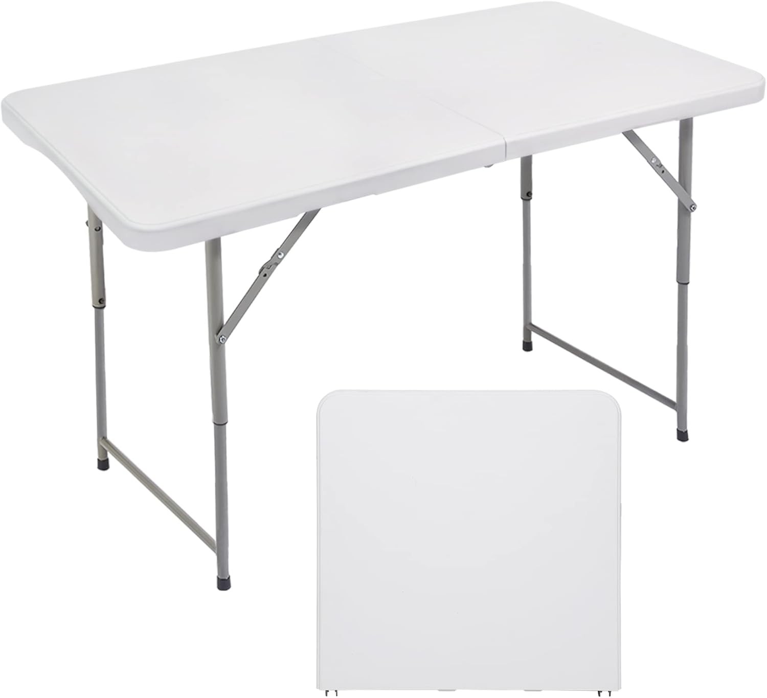 FORUP Folding Utility Table, 4ft Fold-in-Half Portable Plastic Picnic Party Din