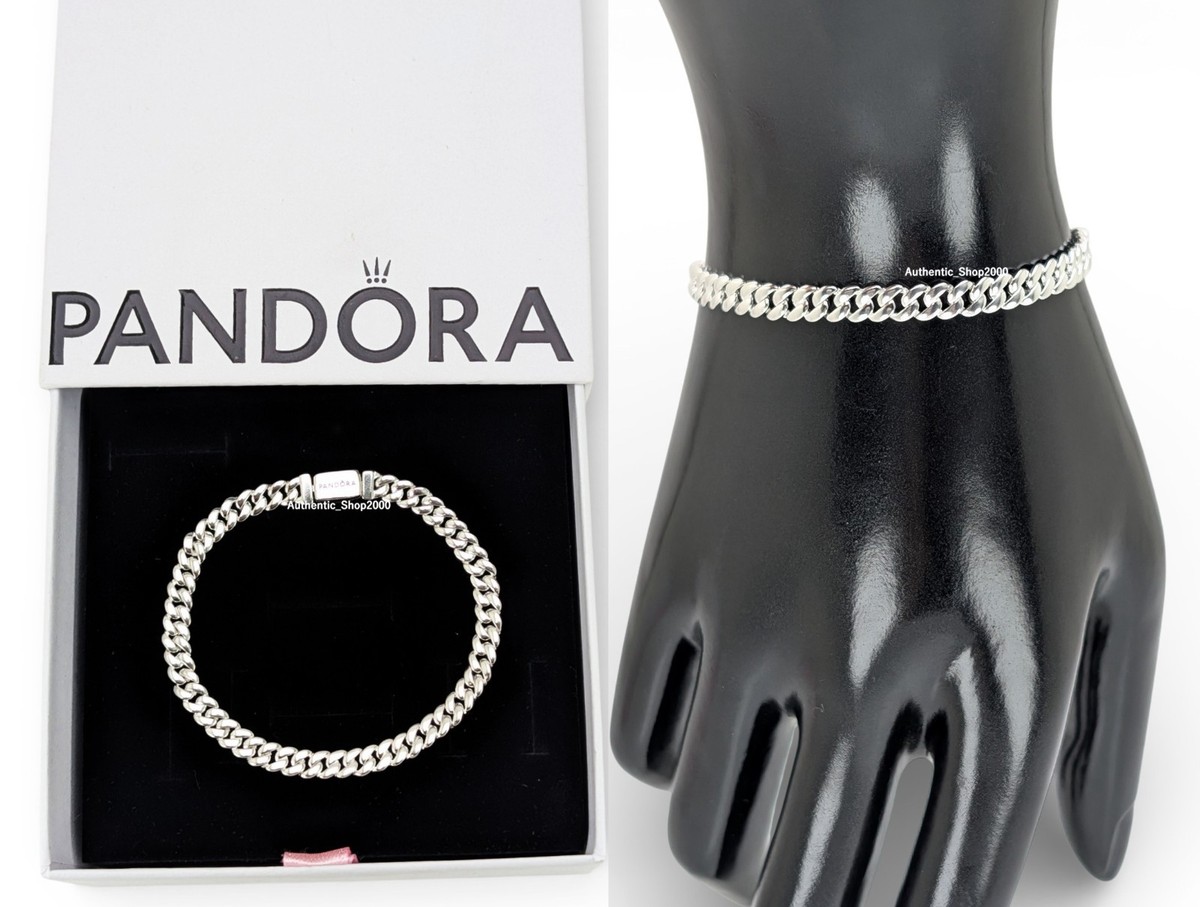 NEW 100% Authentic PANDORA 925 Silver Cuban Chain Bracelet Flat