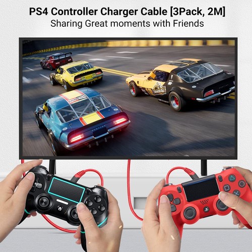 PS4 Controller Caricatore 6Ft 3Pack, Nylon Intrecciato Cavo Micro USB Ricarica PS4 - Foto 2 di 3