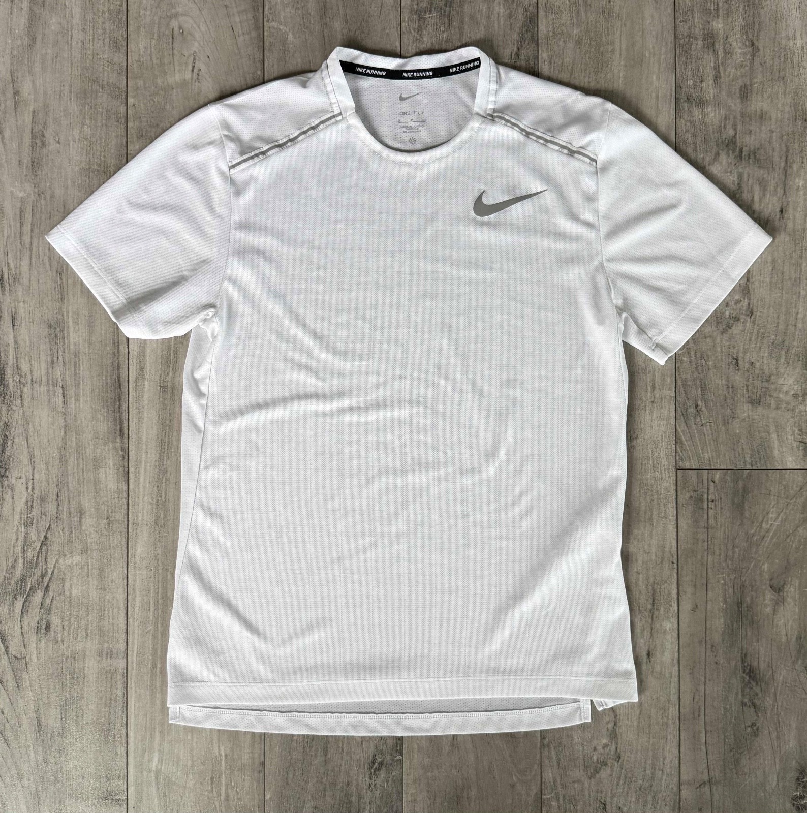 Nike Running Dri-Fit Shirt Mens White Reflective Short Sleeve - Size: Small