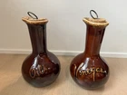 VTG Pair Hull Brown Mirror Oil & Vinegar Cruets USA Orig Cork Ring Pull Stoppers