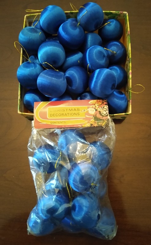 36 Small Satin Bright Blue Ornaments Unbreakable Made In Taiwan Vintage 1 1/2"