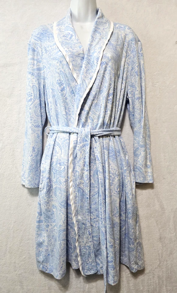 Bata envolvente floral de cachemira azul talla L de Lauren Ralph Lauren para mujer Cottagecore Foto 2 de 4