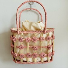 Apaya Amalia Handwoven Bag Pink Rattan Tote Purse Made in Colombia $275 Wedding