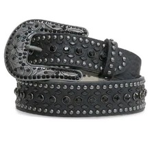 Nocona Western Belt Womens Rhinestones Nailheads Floral Black N3410201-L NWT