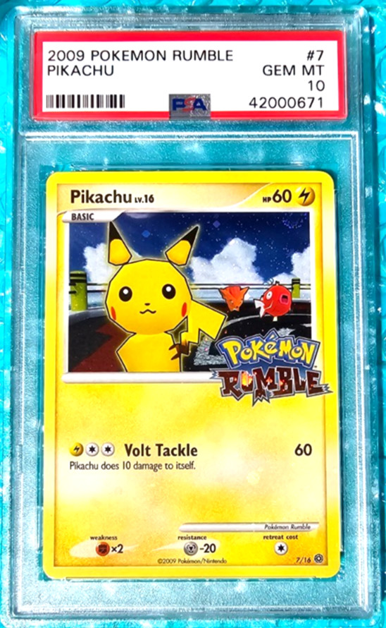 2009 Pokemon Rumble PIKACHU Holo Foil #7 English Promo *SWIRL* PSA-10 (Pop-21)