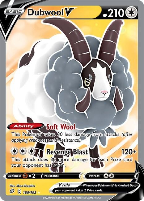 Dubwool V (Full Art) Holo Ultra Rare SWSH02: Rebel Clash 188/192 NM