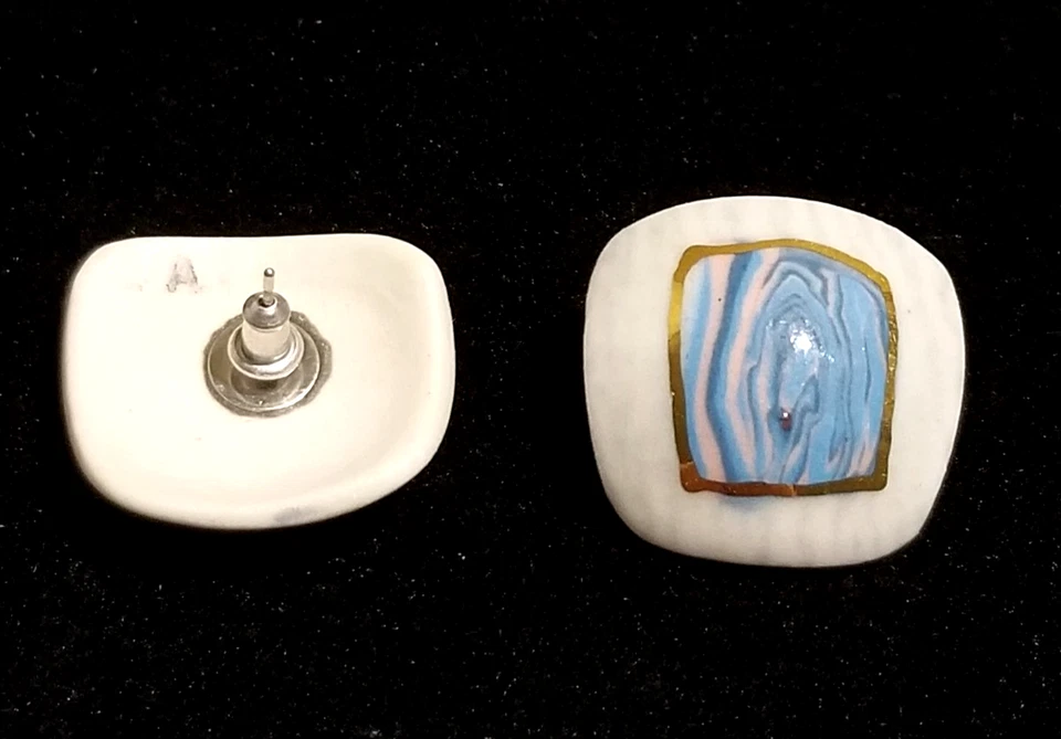 **Únicos Pendientes Remolino Artesanales de Porcelana Cerámica Pintada Dorado Rosa Azul** Foto 2 de 4