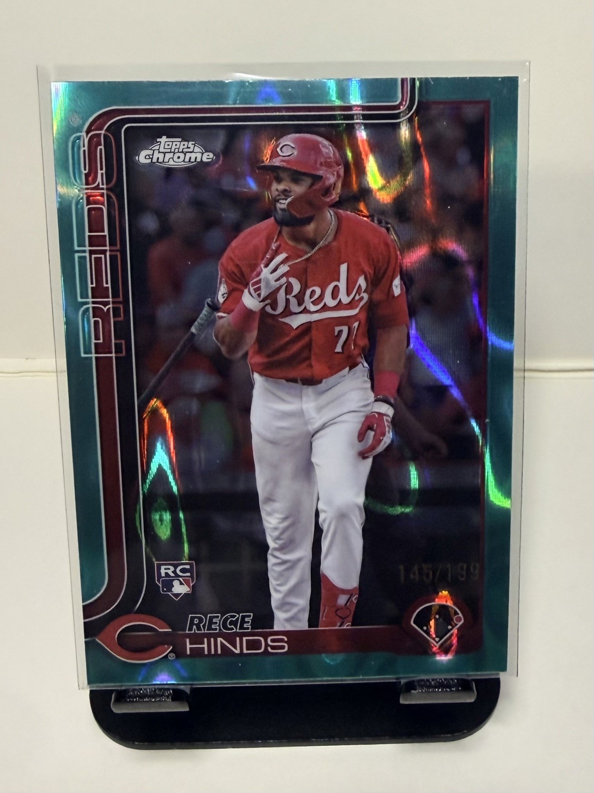 Rece Hinds 2025 Topps Chrome RC #253 Aqua Refractor /199 REDS