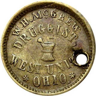 1863 West Unity Ohio Civil War Token W H McGrew Druggist R9
