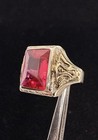 Fun Vintage Art Deco Solid 10k White Yellow Gold Red Stone Ring Size 8.5 7.2g — photo 3
