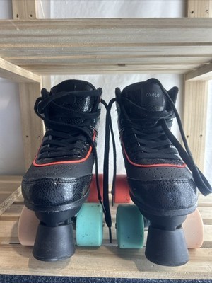 Paar Oxelo RS Quad Rollschuhe UK Größe 2. 1/2 schwarze mehrfarbige Räder
