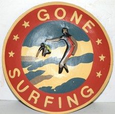 Gone Surfing USA Surfer Metal Sign 10.5" Hand Painted