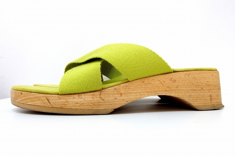 HERMES Four-Toe Canvas Cross Strap Sandals, Size 36, US6, Lime Green, Women's thumbnail 4