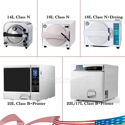 AZDENT 14/18L /22L Dental Autoclave Steam Sterilizer Medical Lab Class B Dry w/ Printer