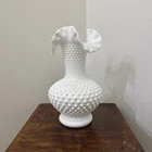 Vintage Large Fenton White Milk Glass Hobnail Ruffled Top Vase 10.5”