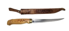 Vintage J. Marttiini Finland Wood Handle Fillet Fishing Knife 12" Sheath "MANDY"