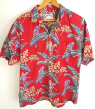 Vtg Paradise Found Hawaiian Shirt Men's L? Short Sleeve Red Purple Parrot Print