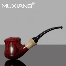 MUXIANG Briar Wooden Freehand Pipe Smooth Tobacco Smoking Pipe Bent Acrylic Stem