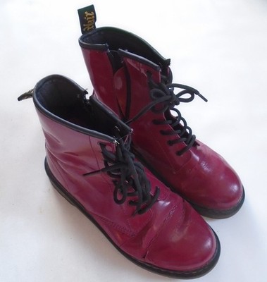 Dr Martens Red Patent Eyelet Eye Boots UK Size WELL USED