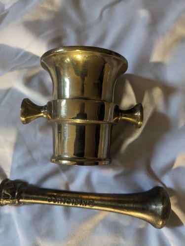 Lotto 5 PESTELLO MORTAIO bronzo ottone vintage Bayer pubblicità FARMACIA RX - Foto 11 di 23