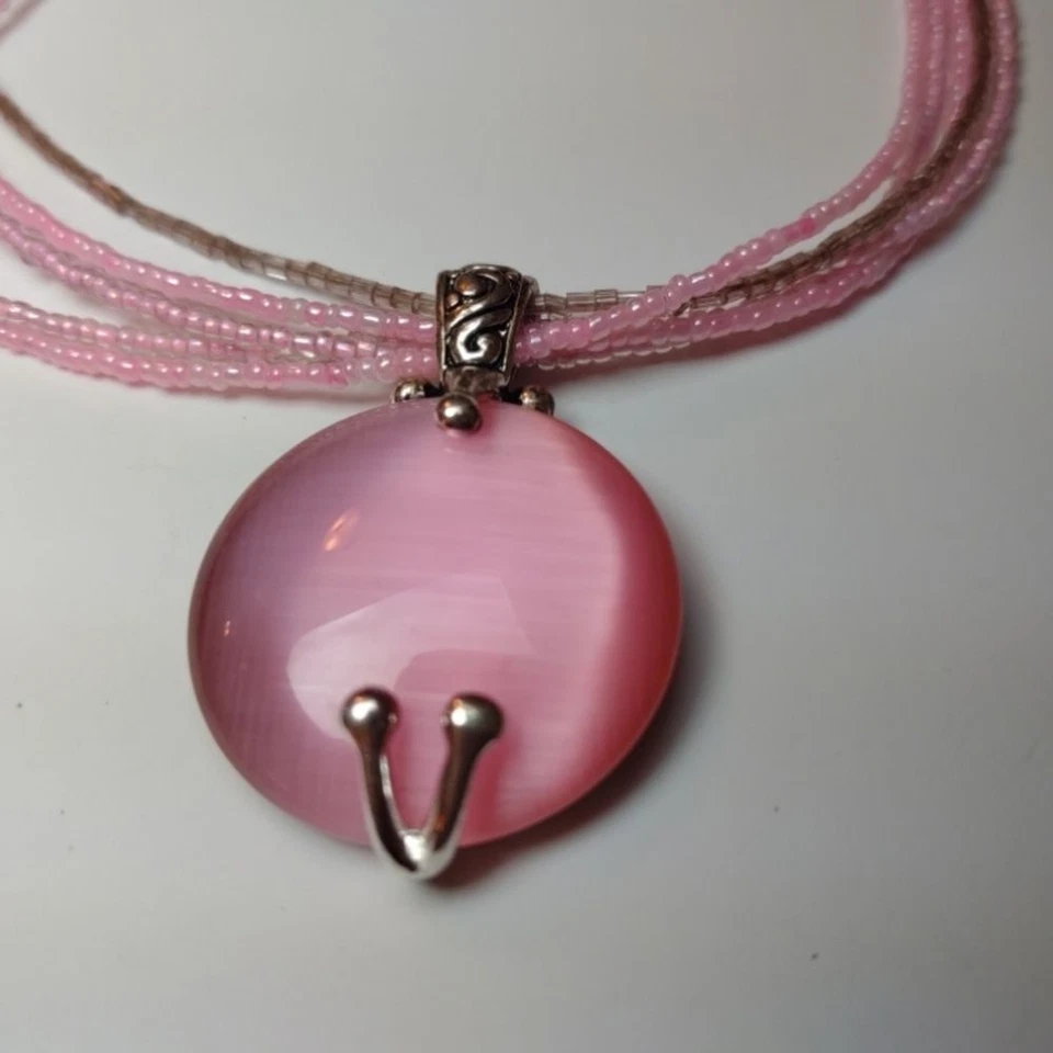 Premier Design Pink Cats Eye Pendant Necklace 1413 - Image 2 of 4