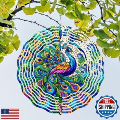 Peacock Wind Spinner 3D Stainless Steel Kinetic Sculpture Metal Art Christmas