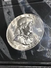 1959-D FRANKLIN 90% SILVER HALF DOLLAR GENUINE UNCIRCULATED PCS STAMPS & COIN