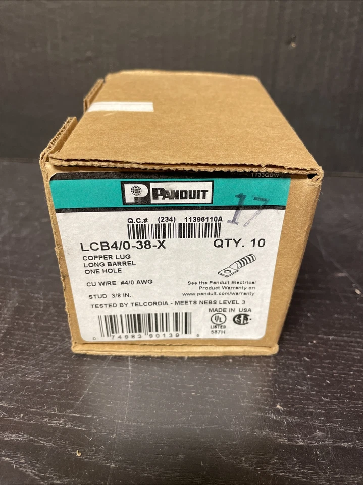 (10 Count) Panduit LCB4/0-38-X Copper Lug Long Barrell One Hole - New in Box - Image 2 of 3