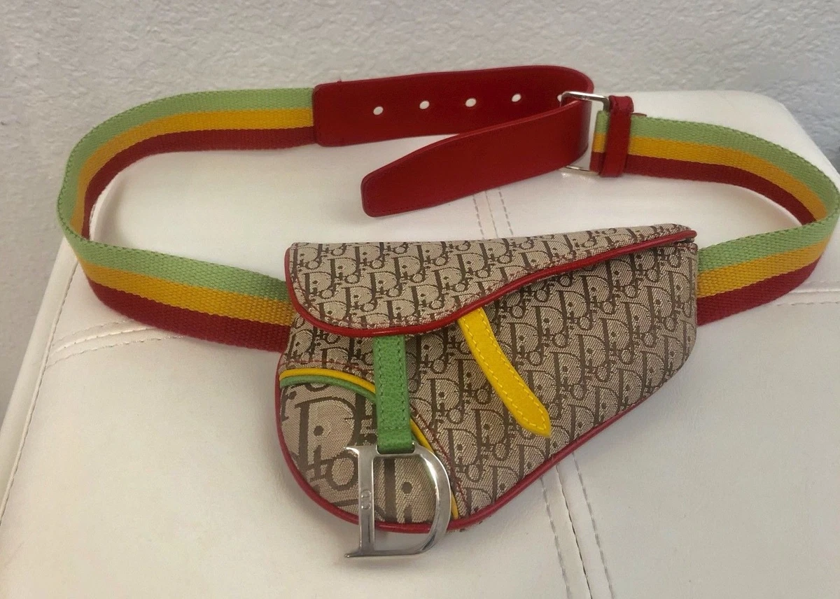 NEW Christian Dior Monogram Trotter Logo Rasta Saddle Fanny Belt Bag DUSTBAG