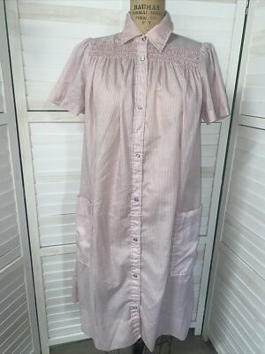 Vintage Models Coat Pink White Stripes House Dress MuuMuu Granny Sz Large