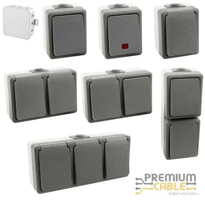 MCPOWER Feuchtraum Steckdosen Serie Secure IP44 f. Außen Aufputz Doppel Steckdose Taster