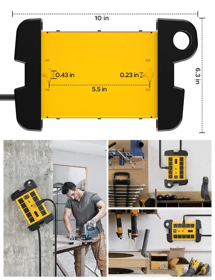 10-Outlet Surge Protector Power Strip, 15ft Power Cord/2800 Joules with 2 USB - Image 3 of 4