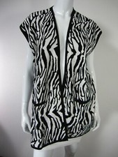 Chico's Sleeveless Cardigan Sweater Vest Size 2 Cotton Black White Animal