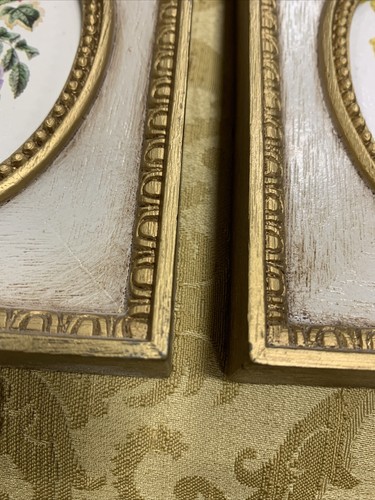 Vtg Set (2) Burwood Wall Decor Plastic Resin Pictures Flowers Gold Trim 5x6" - Picture 4 of 8