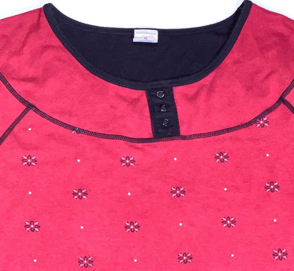 Croft & Barrow Intimates Rojo Negro Floral Copo de Nieve Camisón Largo Pijama XL Foto 3 de 4