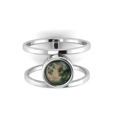 Natural Moss Agate Double Band Ring Engagement Sterling Silver Rings For Her