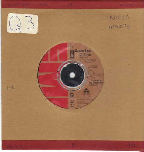 QUEEN -SEVEN SEAS OF RHYE b/w SEE WHAT A FOOL I'VE BEEN 7" SINGLE  EXCELLENT '74